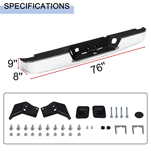 Peforway Rear Step Bumper Assembly Fits for Ram 1500 2002-2008 and for Ram 2500 3500 2003-2009 Bumper Replacement Chrome Steel without Parking Sensor Holes
