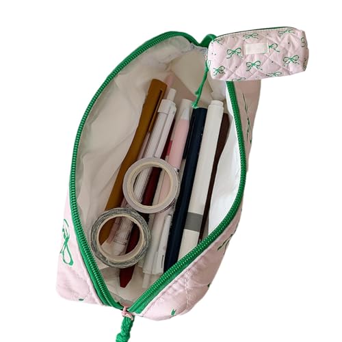Yiohejy Bonito estuche para lápices con lazo | Bolsas de lápices con cremallera de gran capacidad | Contenedor ligero de papelería, estuche portátil para regla, borrador, brújula, Pink, Refer to