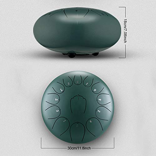 TOSFOGO 13 Notes 12 Inches Steel Tongue Drum Percussion Instrument Hand Pan Drum with Travel Bag, Music Book, Mallets(Green) - Thumbnail 4
