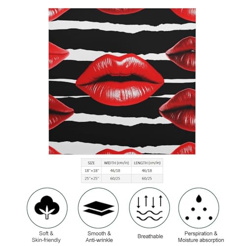 Red Lips Kiss Silk Like Head Scarf for Women Square Neck Scarf Satin Bandanas Fashion Headscarf3