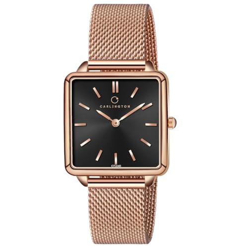Carlington Iconic 2040 Analog Ladies Watch with Premium Mesh Chain, Scratch-Resistant Dial, and Water-Resistant Body – Square Dial Watches for Women and Girls