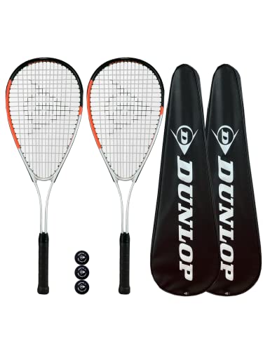 Dunlop Hyper Tour Squashschläger, Doppelpack, inkl. Schutzhülle und 3 Squashbälle