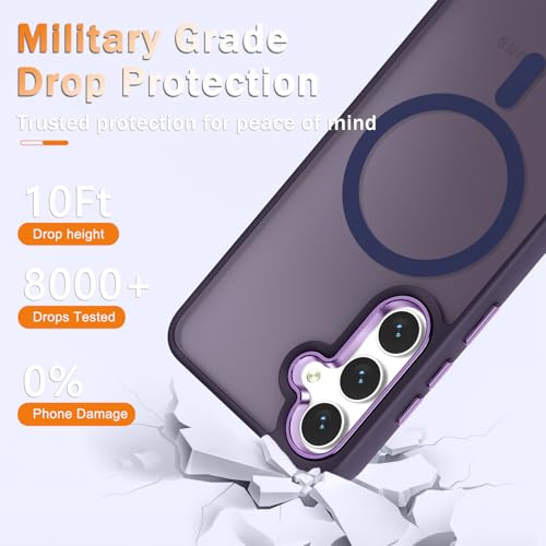Image of for Samsung Galaxy S25+ Plus Case, Matte Magnetic Phone Case with 1 Screen Protector, Support for Magsafe, Translucent Frosted Shockproof Protective Cover for Samsung Galaxy S25+ Plus, Purple