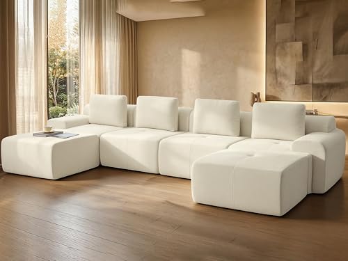 Image of 159 inch U Shaped Oversized Boneless Couch, Comfort Cloud Sectional Couches for Living Room, Modular Sofa High Back & Extra Deep Seat, No Assembly, Soft Chenille(Warm White, 159 inch-U shaped(4+2))