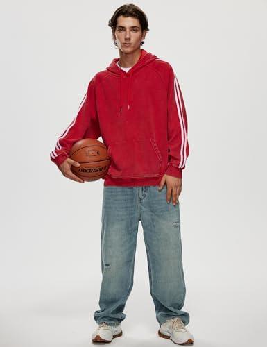 Iwing Men's Double Striped Hoodie Oversized Acid Wash Hoodies Heavyweight Fleece Sweatshirt Casual Coat Men Women Winter4