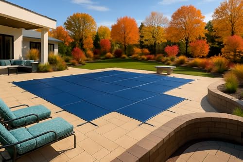 WaterWarden Pool Safety Cover for 16' x 36' Inground Pool with 1' Left Offset 4'x8' Step, 15-Year Warranty, UL Classified to ASTM F1346, Triple Stitched for Max Strength, Hardware Included, Blue Mesh
