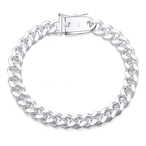 Bracelets for Men Women. 925 Silver 10mm Solid Diamond Cut Cuban Chain Men's And Women's Chain Bracelets, Square Clasp Bracelets Jewlery