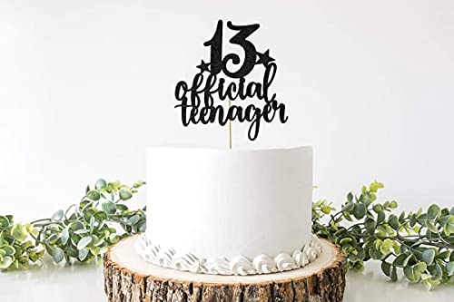 Image of FestikoTeens Happy 13th Birthday Cake Topper, Boys Girls Teenager 13th Birthday Party Decorations, Thirteen Years Old Birthday Party Decor, Black Glitter