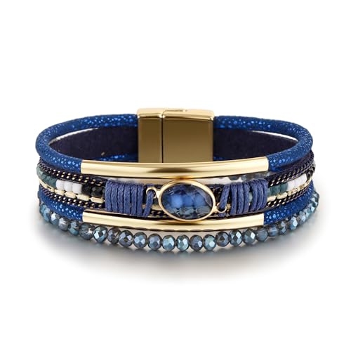 Edoneery Leather Wrap Bracelets for Women Boho Layered Cuff Bangle