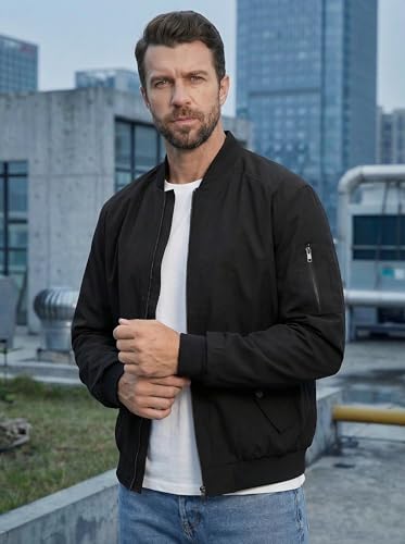 TBMPOY Men's Lightweight Bomber Jackets Spring Light Casual Stylish Windbreaker Fall Flight Golf Fashion Jacket for Men Black XXXL - Thumbnail 2