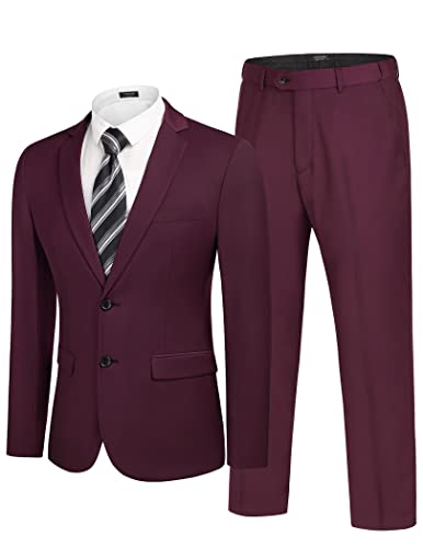 COOFANDY Men's Wine Red 2 Piece Suit Set - Regular