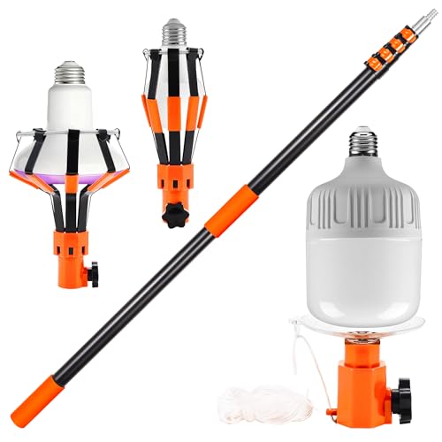LOVEETA® Gen3 20Ft [26Ft Reach] Lightweight Extendable Light Bulb Changer Pole for High Ceilings – Telescopic Light Bulb Pole Changer with Bulb Gripper - Warm Orange Warm Orange 20Ft (26Ft R