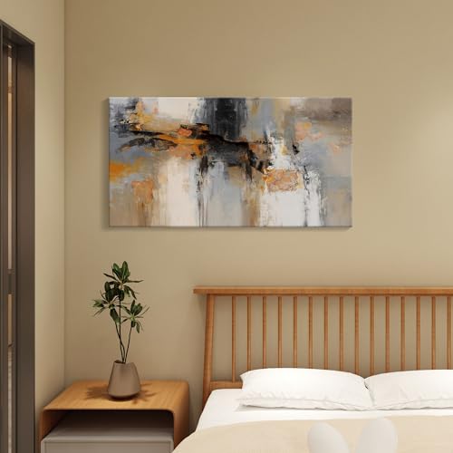 Image of Abstract Wall Art - Large Canvas Wall Art for Living Room, Bedroom, Office - Framed Modern Wall Decor in Gray and Yellow - Artwork Paintings & Pictures