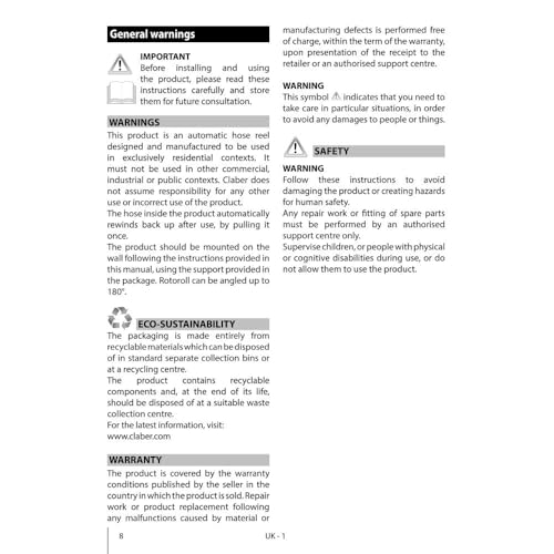 Claber Rotoroll Evolution 20 m, Automatische Schlauchtrommel der Wand Aufhängbar mit Slow Rewind