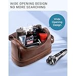 Elviros Toiletry Bag for Mens PU Leather Travel Organizer Kit with Hanging hook, Large Water-resistant Toiletries Bathroom Shaving Bag, Gift For Men (Dark Brown) - Image 2