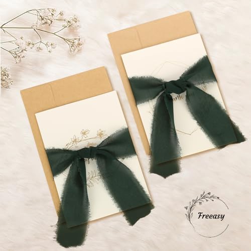 Dark Green Chiffon Ribbon 3 Rolls 1.5 inch X 5 Yard Forest Green Handmade Frayed Edges Chiffon Ribbon Set for Gift Wrapping Christmas Decor - Image 3