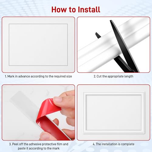 Miniatura 4 de Starvortex Molduras Pared Autoadhesivas, 7m X 2,79cm Molduras Decorativas Pared, Kits De Moldura Adhesiva Para Rodapies Zocalos Blanco