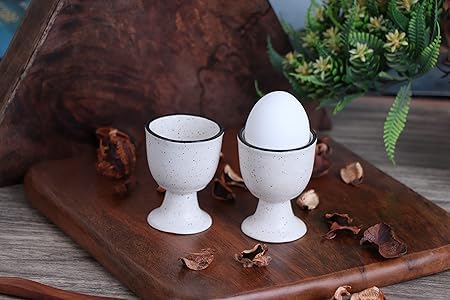 Image of Qimacplus Elevate Your Breakfast Experience Soft Boiled Egg Holder Set Stylish Ceramic Egg Cups Perfect Housewarming Gift Set of 2 (Ivory)