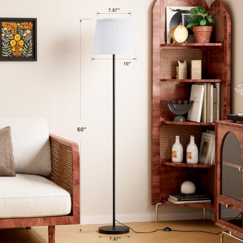Image of Ambimall 60'' Modern Floor Lamp with Shade, Tall Lamps for Living Room, Bedroom, Office, Dining Room, Pleated Fabric White Lampshade(Without Bulb)