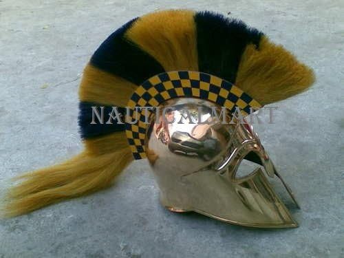 NauticalMart Medieval Armor Corinthian Greek Helmet (Brass) with Yellow Plume
