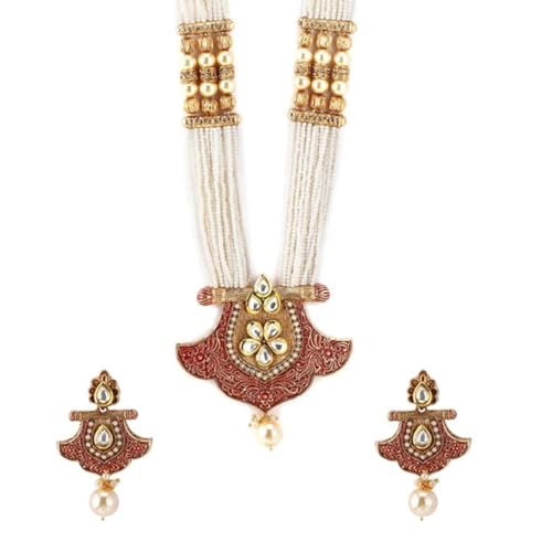 Image of Rubans Pearl Long Necklace Set Gold Plated Traditional Stylish Jewellery Gift for Women & Girls