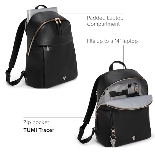 Image of TUMI - Voyageur Holland Backpack - Women's Leather Everyday & Travel Bag - Fits up to a 14 inch Laptop - 14.8 inch X 11.3 inch X 5.6 inch - Black, Gold Hardware