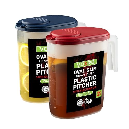 2-Pack 1 Gallon Water Pitchers with Lids, Slim Fridge Door Water Jugs