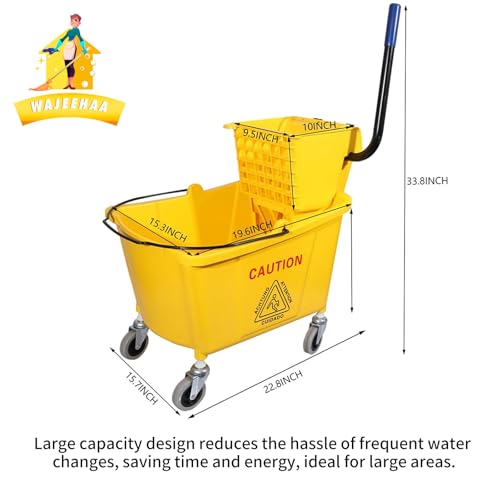 Commercial Mop Bucket with Side-Press Wringer for Floor Cleaning, 35 Quarts, Yellow, Including One Commercial Mop - Image 4