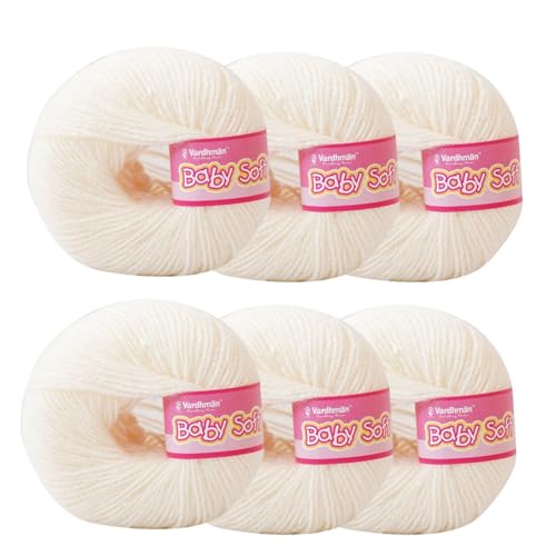 Image of Vardhman Baby Soft Yarn Pack of 6 - 4-Ply Acrylic Wool 150g Total | Soft Yarn for Knitting & Crocheting Baby Blankets, Sweaters, Toys & Accessories | 86m per 25g Ball (1, Off White)