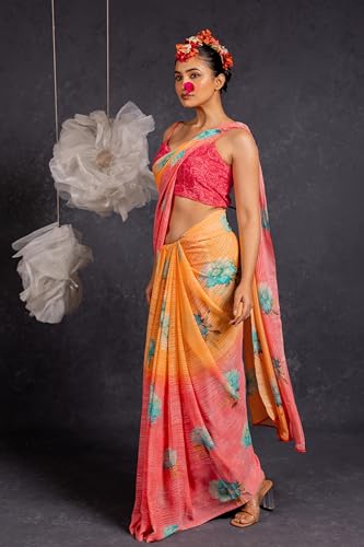 Image of MIRCHI FASHION Saree for Woman Georgette Floral and Leaf Printed | Elegant Farewell and Ceremonial Women's Sari with Blouse Piece