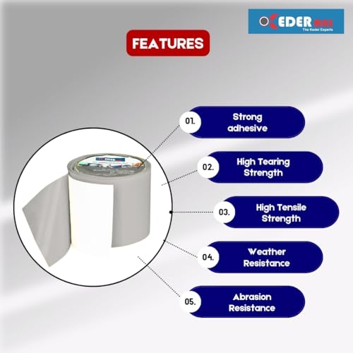 Image of PVC Tarpaulin Repair Tape for Quick Fixes | Self-adhesive and Waterproof | Best for Tarpaulin Repair, Pond lining, Fish tank, and Truck cover (9.5cm x 5m, length, Grey)