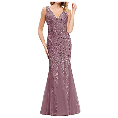 FORUU 2021 New Party Dress for Women,Plus Size Elegant Fishtail Evening Dress Sexy V-Neck Embroidered Beaded Sleeveless Dress Slim Fit Wedding Outfits Women Formal Dresses Best Gift