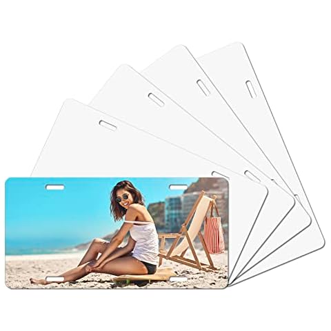 5PCS Sublimation License Plate Blanks, Metal Aluminum License Plate Tag Blank License Plate for Vinyl, DIY Picture Sublimation Blank Heat Thermal Transfer Sheet for Car Custom Design Cover