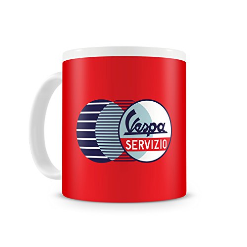 La lavorazione di alta qualità e il fantastico aspetto, il logo Vespa Servizio su uno sfondo blu scuro, rendono il bicchiere davvero accattivante.