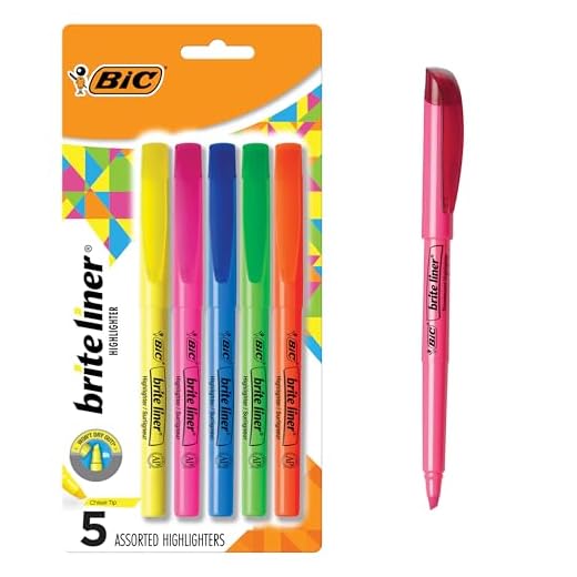 BIC Brite Liner Highlighters, Chisel Tip, School Supplies for Students and Teachers, Ideal for Notes, Textbooks, and Classroom Use, 5-Count Pack in Assorted Colors