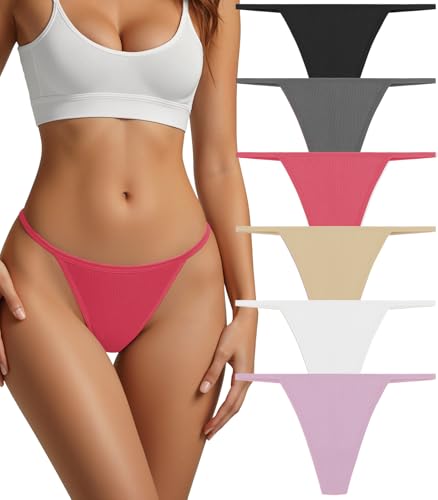 Image of Cotton Thongs for Women G-String Breathable Underwear Low Rise T-back Panties Comfortable Stretch 6 Pack