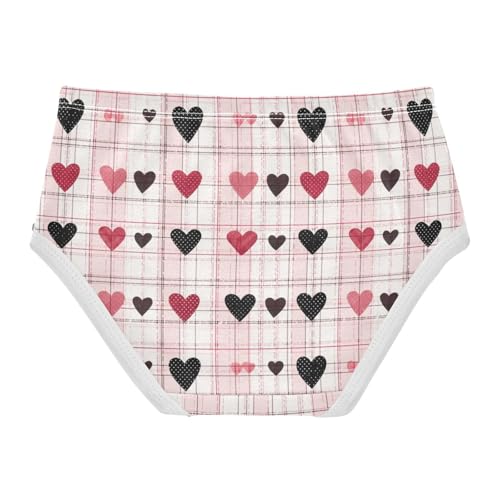 ZZKKO Red Black Love Heart and Plaid Girls Underwear Toddler Panties for Girls Comfort Brief Size 2T-8Y2