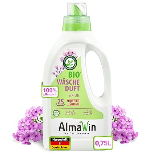 AlmaWin Bio Wäscheduft flüssig, 750 ml I Umweltfreundliches Wäscheparfüm mit Verbena-Duft I Ausreichend für ca. 50 Wäschen I Mit rein natürlichem Duft & frei von Farbstoffen I Vegan