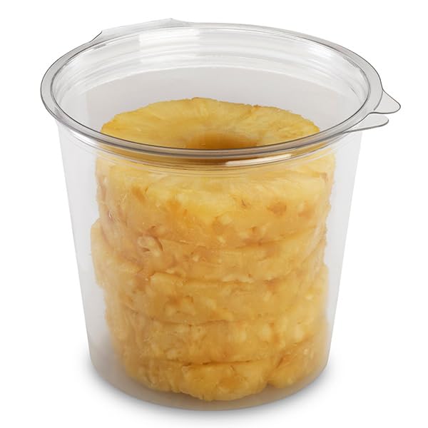 Monouso | 180 Tarrina Redonda con Tapa Bisagra 1000ml, Ø13,4cm, PET, Salsas, Biodegradables, Envases para Comida, Comercio, Multiuso