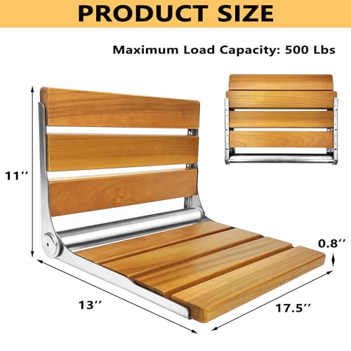KoreTech Folding Shower Seat Teak, Bath Safety Furniture Stainless Steel, Shower Seats for Elderly, Fold Down Shower Seat, Oak and Stainless Steel