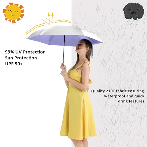 Image of BAODINI Small UV Protection Travel Umbrella Compact for Rain and Sun UPF 50+ Windproof Portable 42 inch Umbrella for Women and Men