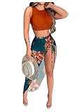 WDIRARA Women's Floral Print Tie Backless Crop Tank Tops and High Split Maxi Skirt Sets 2 Piece Outfits Multicolor Small
