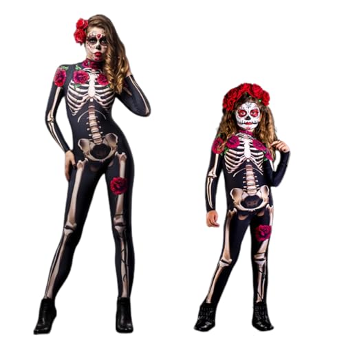 Mono Mujer Niña Esqueleto Halloween Mono Fiesta Niña Chica Juvenil Navidad, Mono Adolescentes Ceremonia Vestir (8-9 años, Negro)