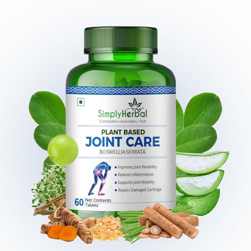 Simply Herbal Plant-Based Joint Care & Joint Support Tablets | Moringa, Boswellia Serrata, Eucalyptus, Green Amla, Green Turmeric, Alfalfa, Aloe Vera | 60 Tablets