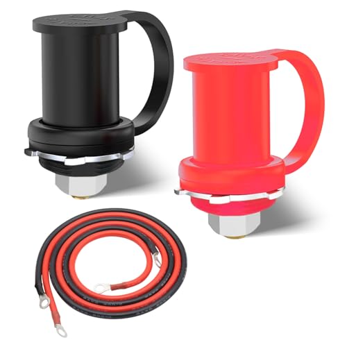 Jamgoer Battery Jump Post 3/8 Stud Waterproof Remote Battery Terminals with Cover & 6AWG 1.2M Red/Black Wire 250A Battery Charging Post Kit for Marine Car RV Truck