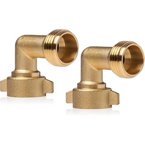 Renator 90 Degree Hose Elbow for RVs and Residential Outdoor Faucets Certified Lead-free Brass Water RV Camper Connector Garden Hose 90 Degree Elbow Water Fitting (2 Pack) Cover