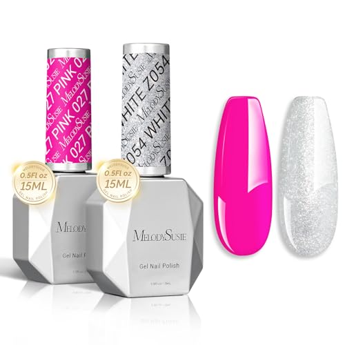 Image of MelodySusie Thick Gel Nail Polish Set- 2 Pcs 15ML Hot Pink & White Glitter Gel Polish Set Soak Off UV LED Christmas Gift for Women Nail Art Manicure Salon DIY Nail Design Decoration at Home