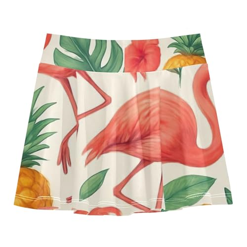 Girls Skorts Athletic Shorts Tropical Flamingos Pineapples Beige Skirts with Shorts Casual Pleated 3t2