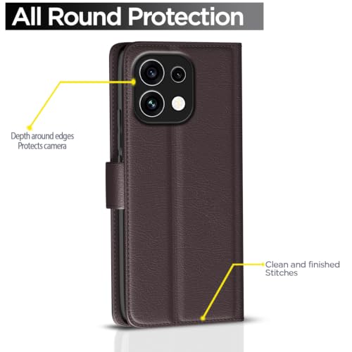 Image of Pikkme Flip Cover for Oppo Reno 16c 5G Leather Finish | Inside TPU with Card Pockets | Wallet Stand and Shock Proof | Complete Protection Flip Case (Coffee)