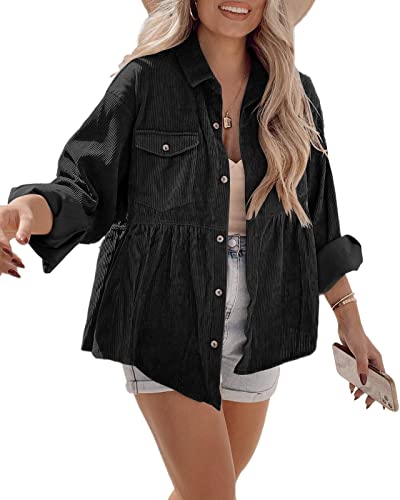 Tutorutor Womens Corduroy Shirts Casual Long Sleeve Button Down Blouses Tunic Babydoll Dress Loose Pocket Jacket Shackets